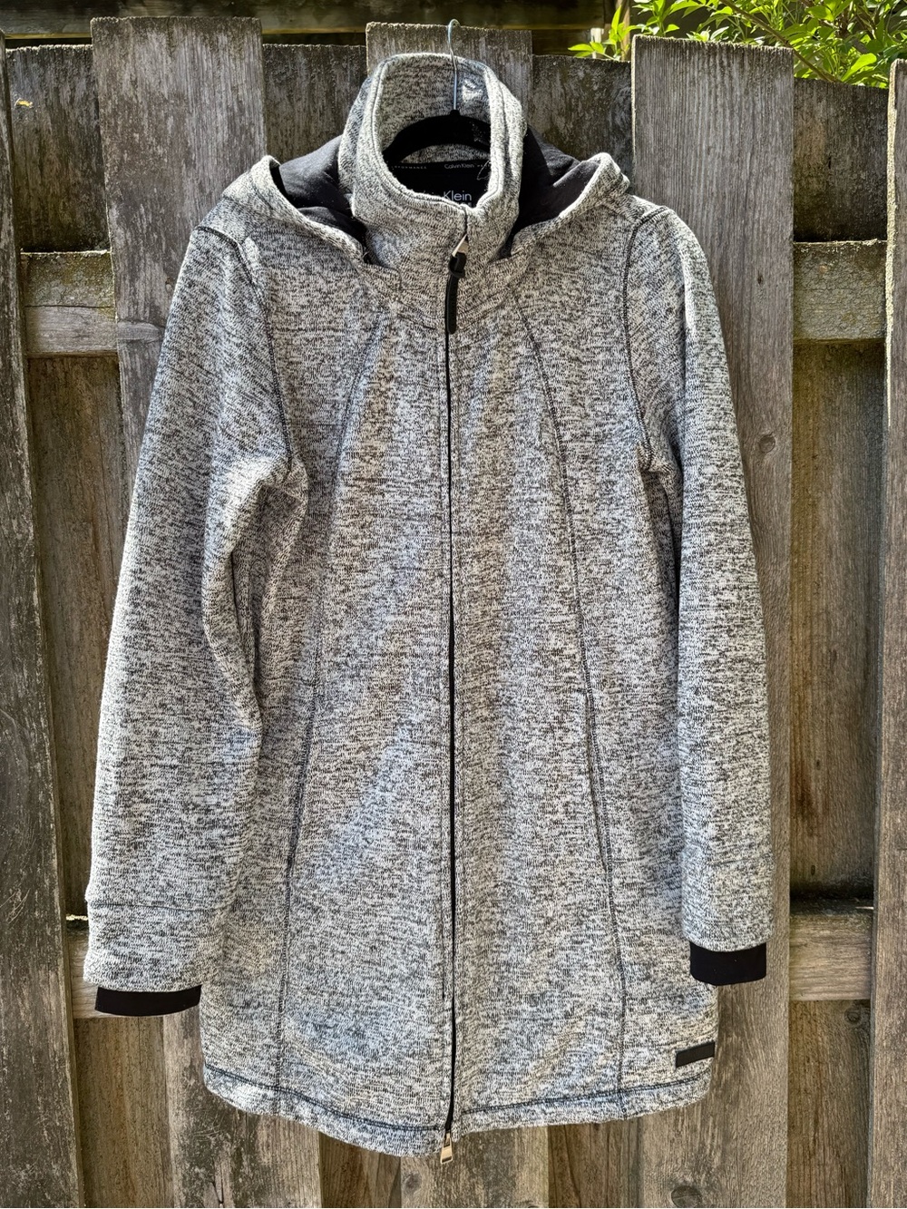 Calvin Klein Heather Gray Hooded Long Sweater Coat
